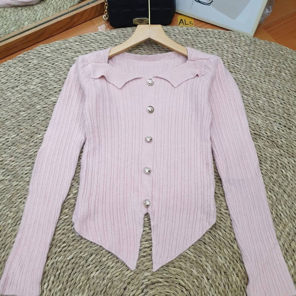 Lavender Ruffle Collar Cardigan Sweater